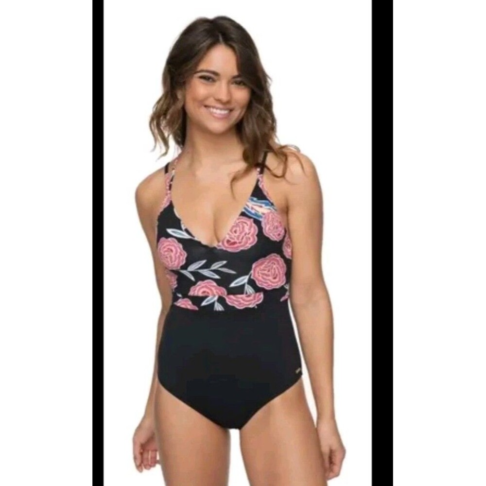 Roxy Womens Softly Love Print One-Piece SwimsuitSize Large Floral Black
